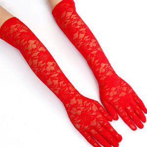 over the elbow long red lace gloves