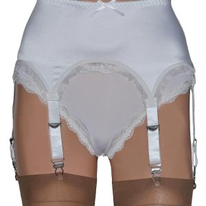 6 strap suspender belt with metal clips in white satin