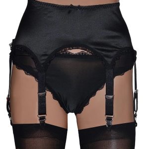 black satin suspender belt with 6 straps and metal clips