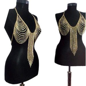 Tassel Body Harness With Layered Chains In Gold Or Silver
