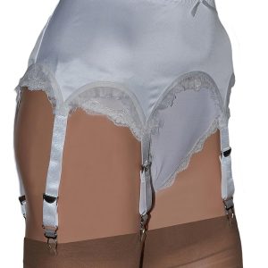 white satin 6 strap suspender belt side view