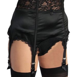 high waist boned suspender belt in black