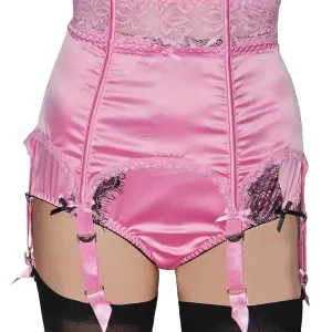 shiny satin suspender belt in pink