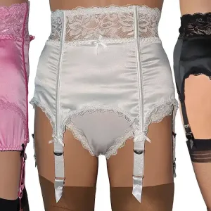 shiny satin 6 strap suspender belts