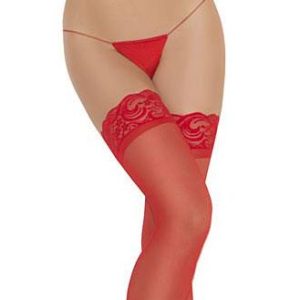 Sheer Red stockings with lace top