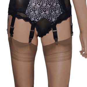 black suspender belt with pink lace