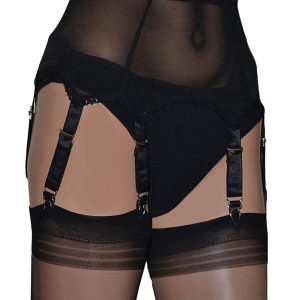 sheer power mesh 6 strap suspender belt in black