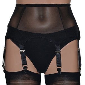 sheer black power mesh suspender belt
