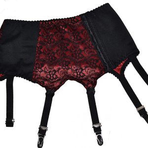 black and red lace front 6 strap suspender belt