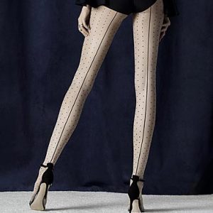 Nude and black polka dot tights with seams