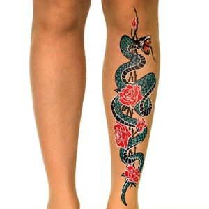 retro style tattoo tights with snake and roses