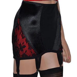 Vintage style 6 strap suspender girdle in black and red