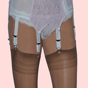 side fastening 6 strap suspender belt in white and pink
