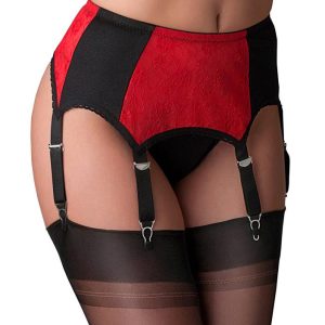black suspender belt with red lace panels