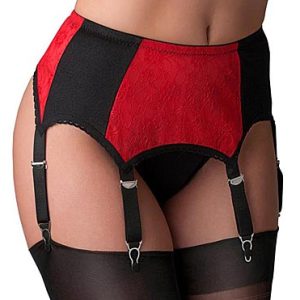 red and black lace front 6 strap suspender belt