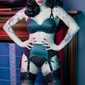 Bettie Page Teal 6 Strap suspender belt by Playful Promises