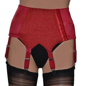 red suspender belt with 6 or 8 straps in retro style