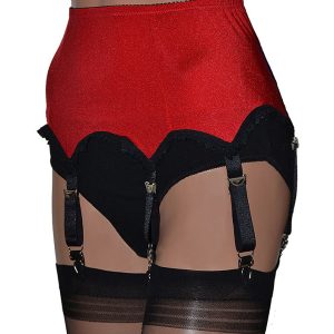 red 6 strap suspender belt with black straps