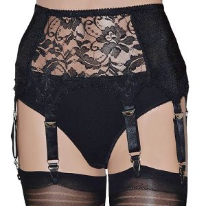 black 6 strap suspender belt with lace front