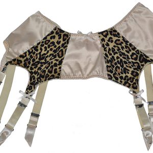 Vintage 8 strap suspender belt in leopard print satin