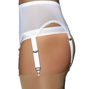 Sheer white power mesh suspender belt with 6 straps