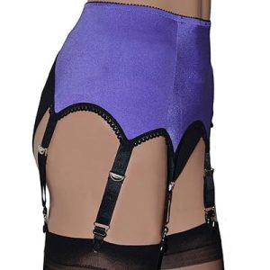 6 strap suspender belt in purple with black trims
