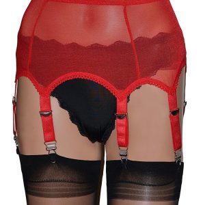 mesh suspender belt with 6 straps in red