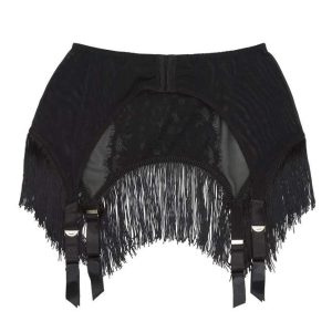 black mesh fringed suspender belt - back view