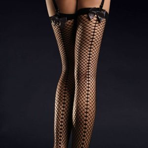 fiore satine black fishnet seamed stockings