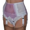 white 6 strap suspender belt with pink polka dot panels