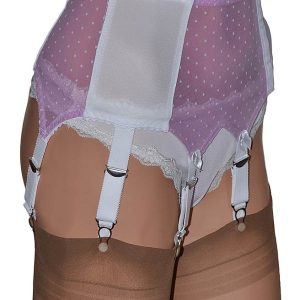 side fastening 6 strap suspender belt in pink and white