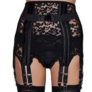 12 strap black lace suspender belt
