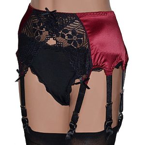 Lace Front 8 strap suspender belt in red satin