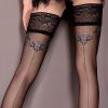 black hold-up stockings with blue pattern, Ballerina 415
