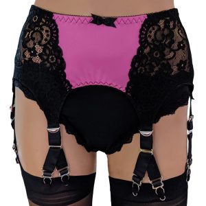Black lace 6 strap suspender belt with 12 clips