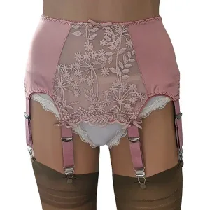 girly pink satin suspender belt with 8 straps