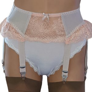 satin and peach lace 6 strap suspender belt