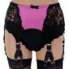 black lace 6 strap suspender belt with pink satin