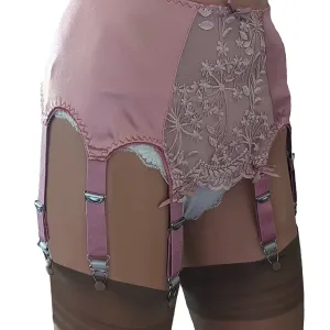 pink suspender belts for men / crossdressers with 8 straps