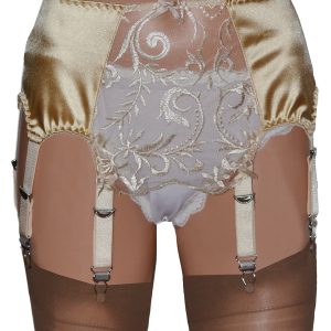 satin and lace suspender belt in gold
