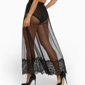 sheer mesh maxi skirt in black