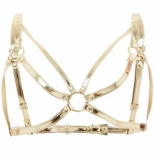 open body harness in gold pvc / faux leather