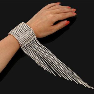 silver rhinestone tassel bracelet