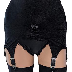 black with black lace, longline 6 strap suspender belt