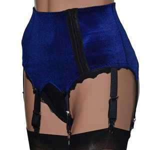 blue velvet 6 strap suspender belt with side fastening