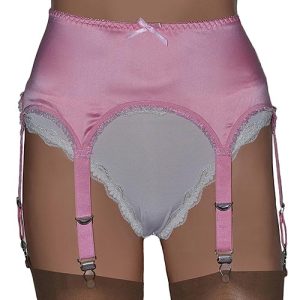 baby pink satin suspender belt with 6 straps