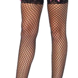 lace top fishnets with suspenders and bows, LA-1900