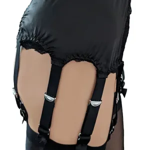 black 8 strap suspender belt with scalloped lace front