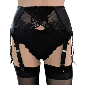 black suspender belt with deep sides and 8 straps
