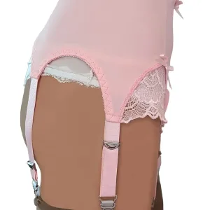 pink suspender belt with lace and bows
